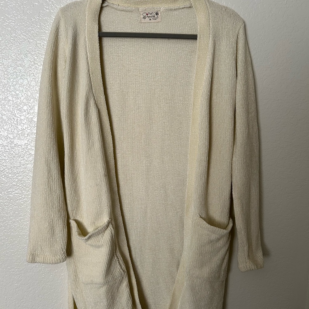Poof! Cream Cardigan Sweater Open-Front Style